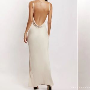 WORN ONCE Jade Cowl Neck Backless Satin Maxi Dress - Bone